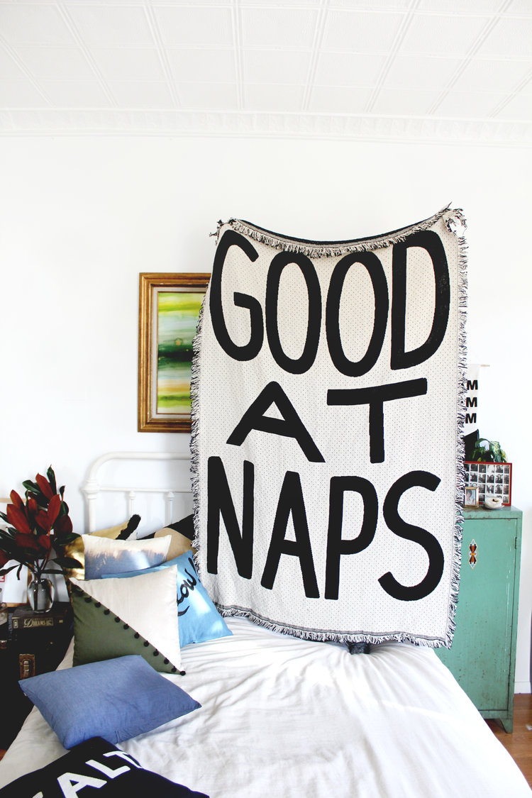 Good At Naps Blanket by Calhoun & Co. Black and White Home Decor